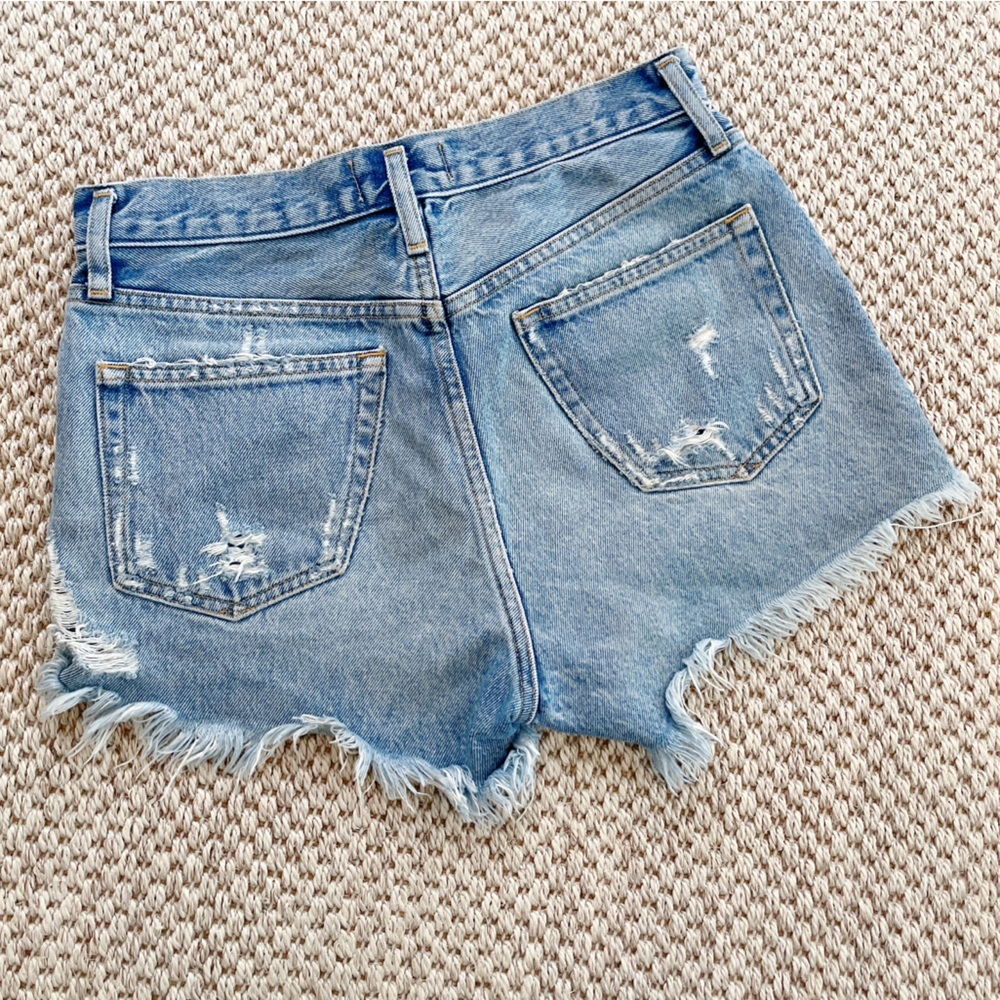 AGOLDE Distressed Denim Cutoff Shorts Women’s Size 24 High Rise Raw Hem - Picture 12 of 12